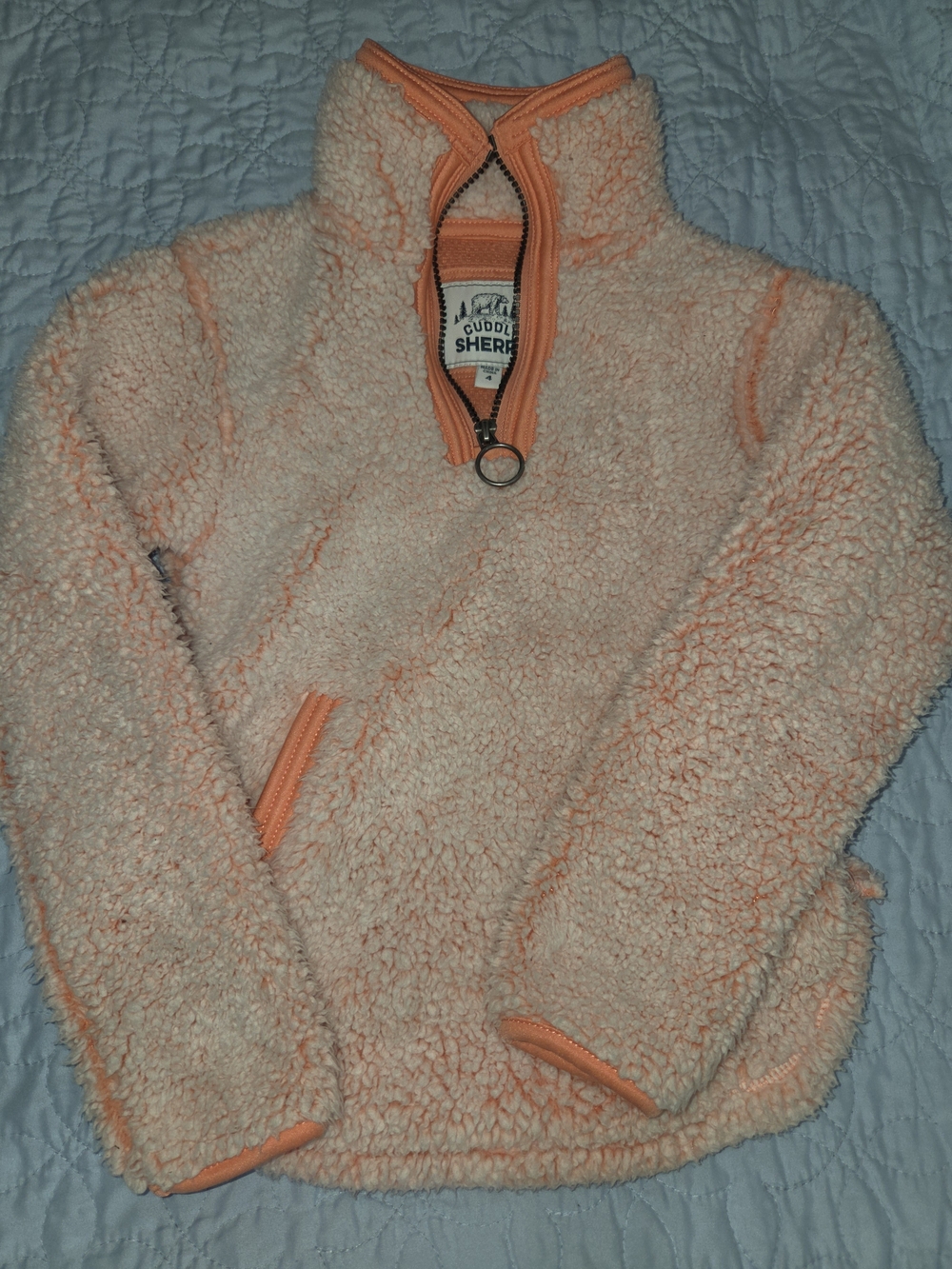 Sherpa Half-Zip Teddy Fleece Pullover in Peach